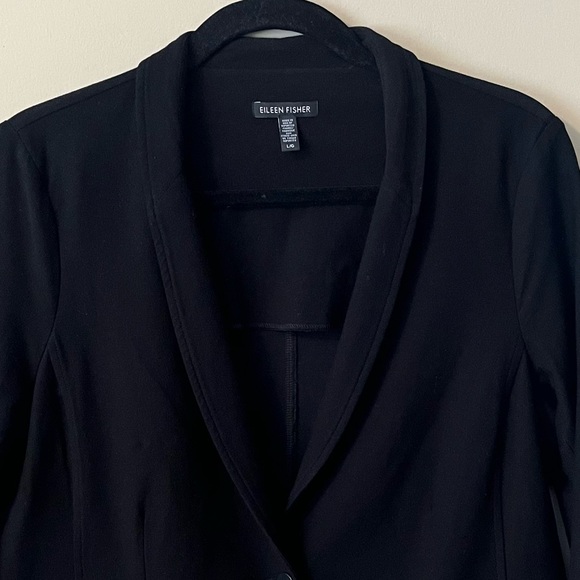 Eileen Fisher Black Crepe Button Front Blazer Jacket Size Large - Picture 2 of 9